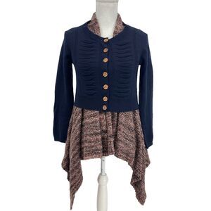 Sleeping on Snow Anthropologie Size Small Layered Cardigan Sweater Navy Multi